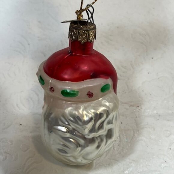 VTG Santa Head Hand Blown Glass Glitter Christmas Tree Ornament 2"x3" - Picture 2 of 4